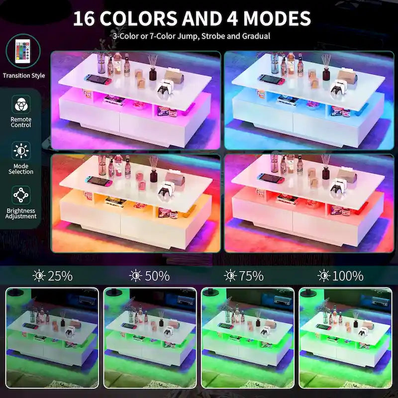 Tavolino Moderno Moasis con Contenitore e Luci LED Lucido per Soggiorno