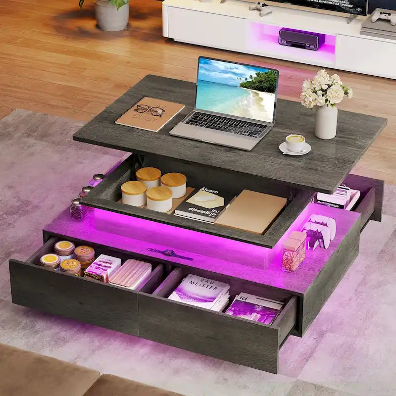 Tavolino Moderno Moasis con Contenitore e Luci LED Lucido per Soggiorno