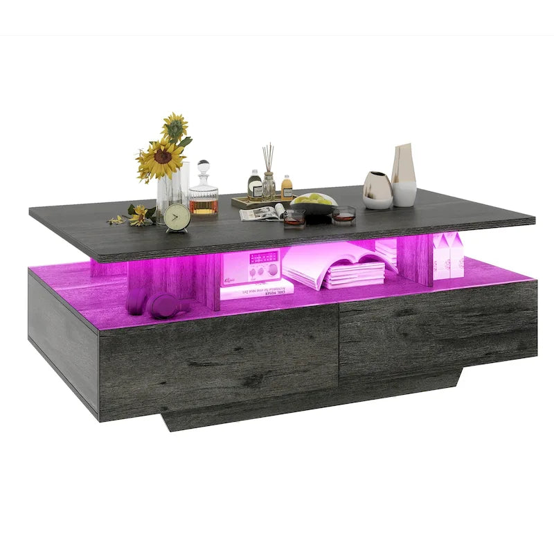 Tavolino Moderno Moasis con Contenitore e Luci LED Lucido per Soggiorno