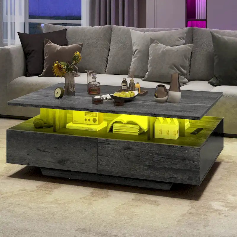 Tavolino Moderno Moasis con Contenitore e Luci LED Lucido per Soggiorno