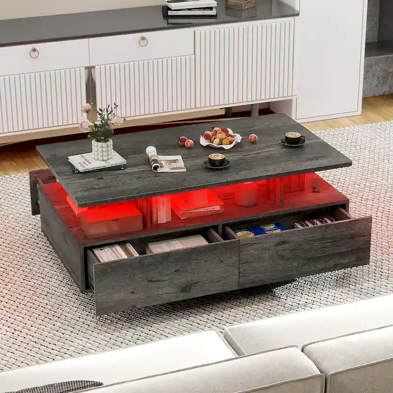Tavolino Moderno Moasis con Contenitore e Luci LED Lucido per Soggiorno