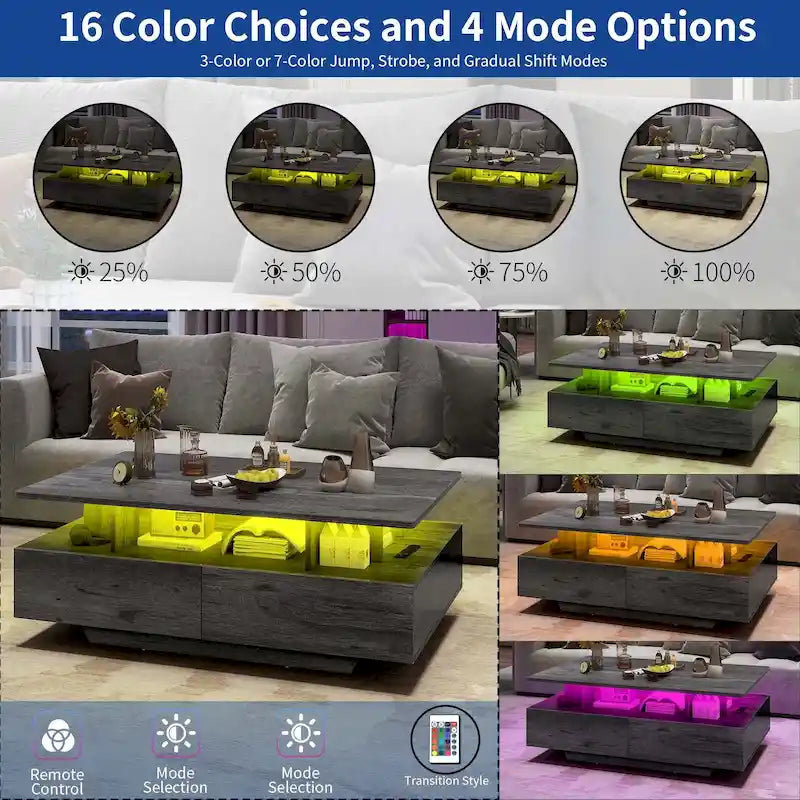 Tavolino Moderno Moasis con Contenitore e Luci LED Lucido per Soggiorno