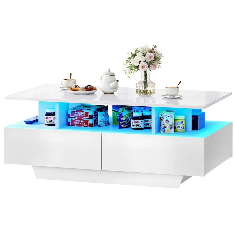 Tavolino Moderno Moasis con Contenitore e Luci LED Lucido per Soggiorno