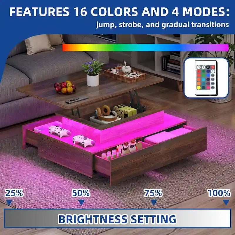 Tavolino Moderno Moasis con Contenitore e Luci LED Lucido per Soggiorno