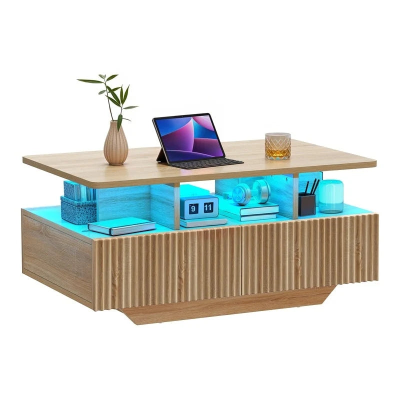 Tavolino Moderno Moasis con Contenitore e Luci LED Lucido per Soggiorno