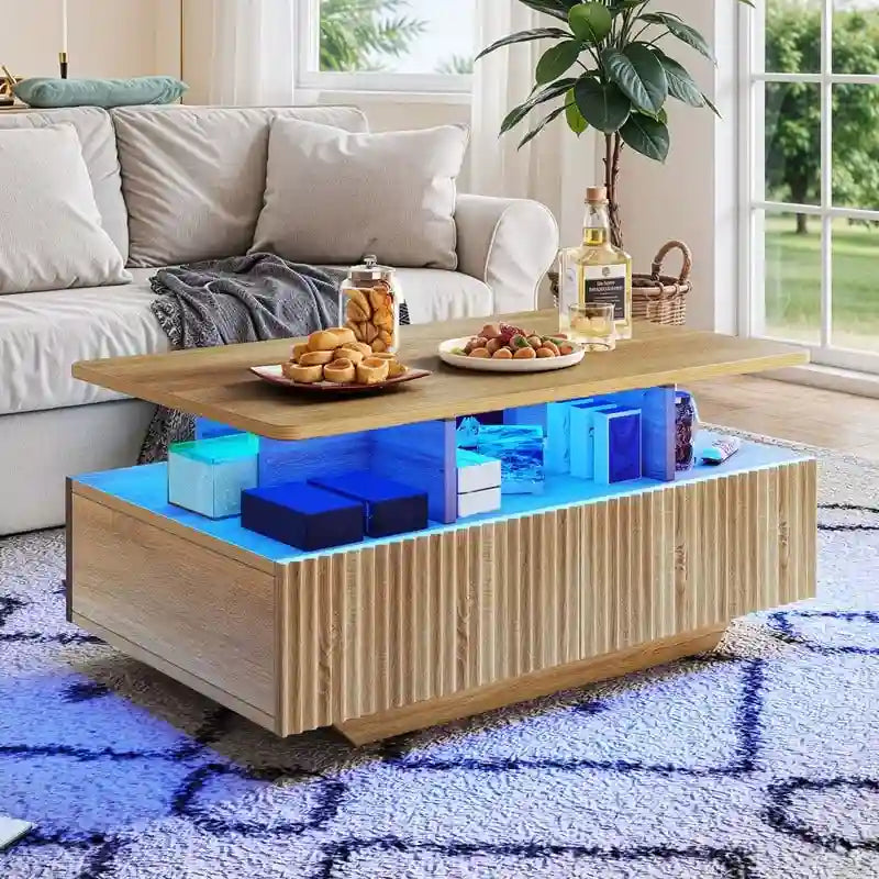 Tavolino Moderno Moasis con Contenitore e Luci LED Lucido per Soggiorno