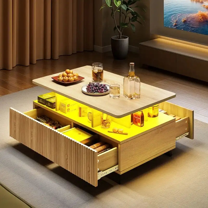 Tavolino Moderno Moasis con Contenitore e Luci LED Lucido per Soggiorno