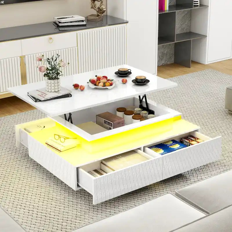 Tavolino Moderno Moasis con Contenitore e Luci LED Lucido per Soggiorno