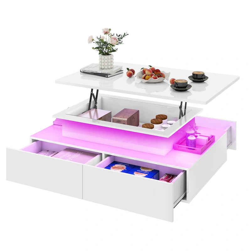 Tavolino Moderno Moasis con Contenitore e Luci LED Lucido per Soggiorno