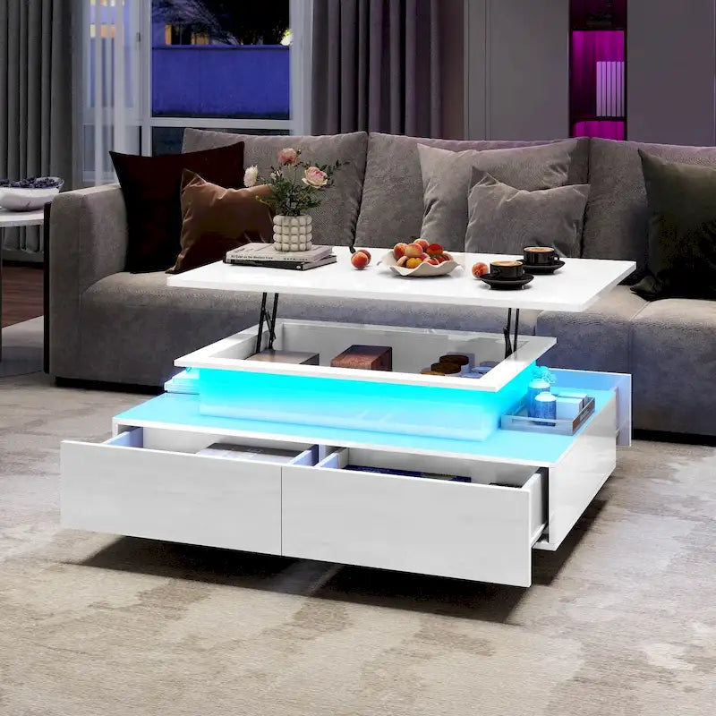 Tavolino Moderno Moasis con Contenitore e Luci LED Lucido per Soggiorno