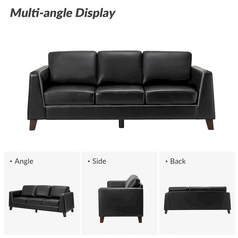 Divano Rita 81.5 con Braccioli a Tuxedo in Vera Pelle con Gambe in Legno Massello di HULALA HOME