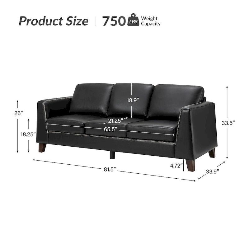 Divano Rita 81.5 con Braccioli a Tuxedo in Vera Pelle con Gambe in Legno Massello di HULALA HOME