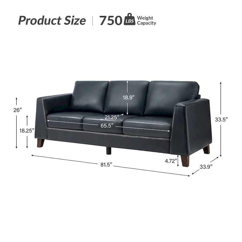 Divano Rita 81.5 con Braccioli a Tuxedo in Vera Pelle con Gambe in Legno Massello di HULALA HOME