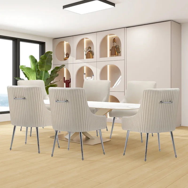 SEYNAR Sedia da pranzo in velluto moderno, set da 6, con schienale pieghettato e maniglia posteriore