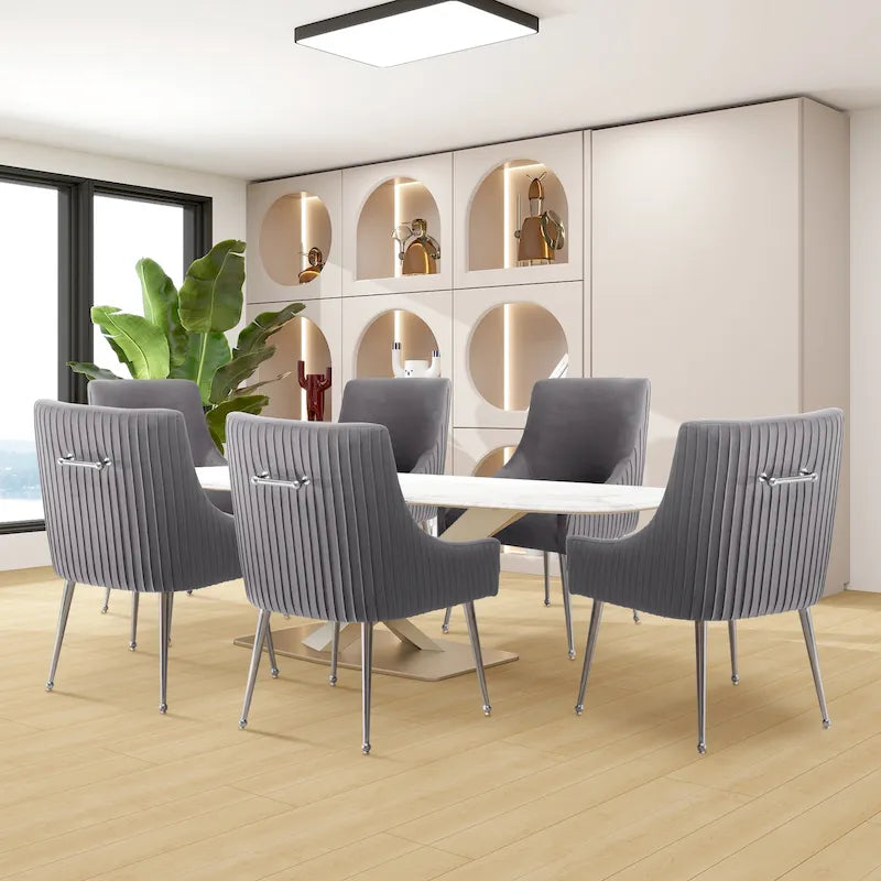 SEYNAR Sedia da pranzo in velluto moderno, set da 6, con schienale pieghettato e maniglia posteriore