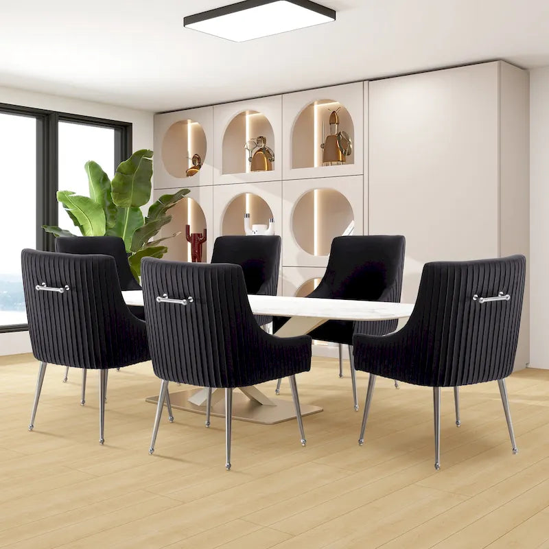 SEYNAR Sedia da pranzo in velluto moderno, set da 6, con schienale pieghettato e maniglia posteriore