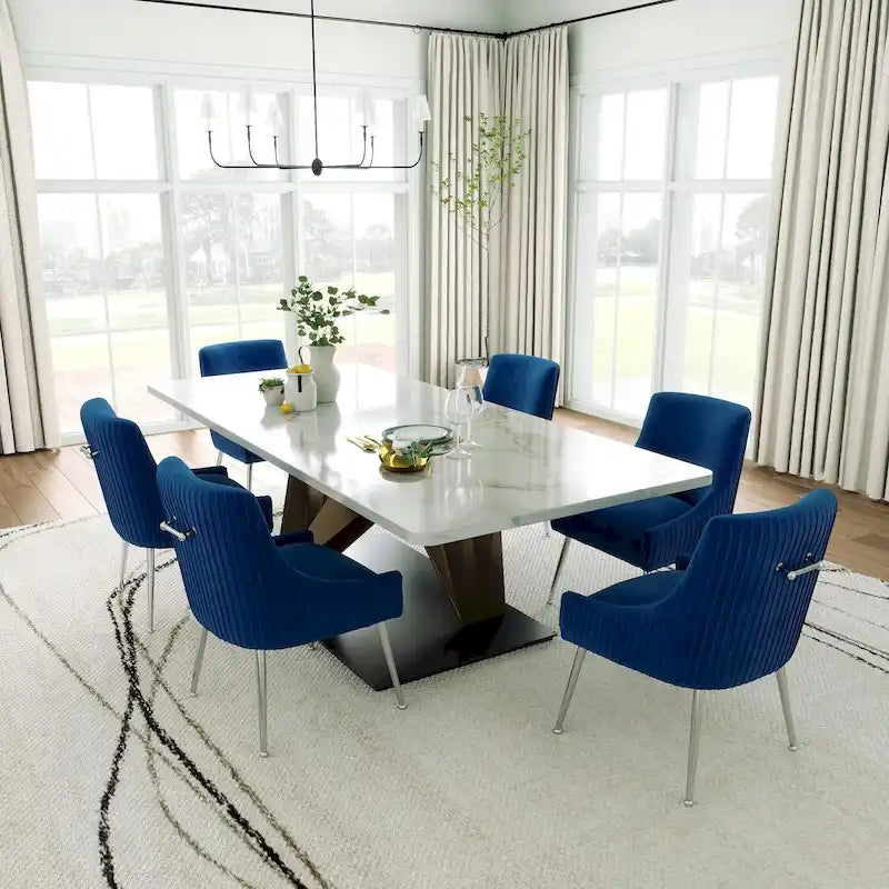 SEYNAR Sedia da pranzo in velluto moderno, set da 6, con schienale pieghettato e maniglia posteriore