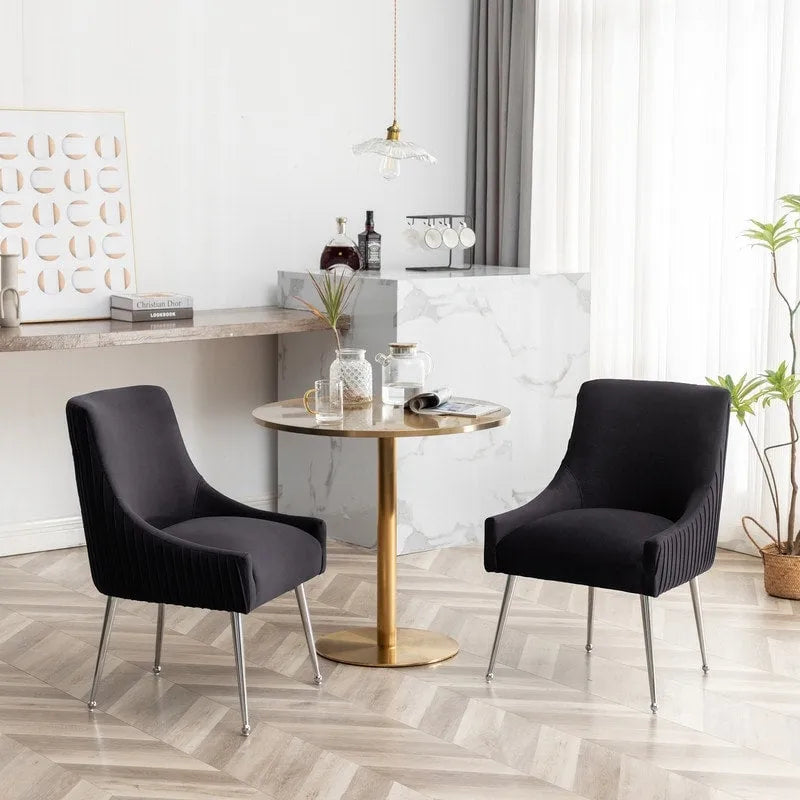 SEYNAR Sedia da pranzo in velluto moderno, set da 6, con schienale pieghettato e maniglia posteriore