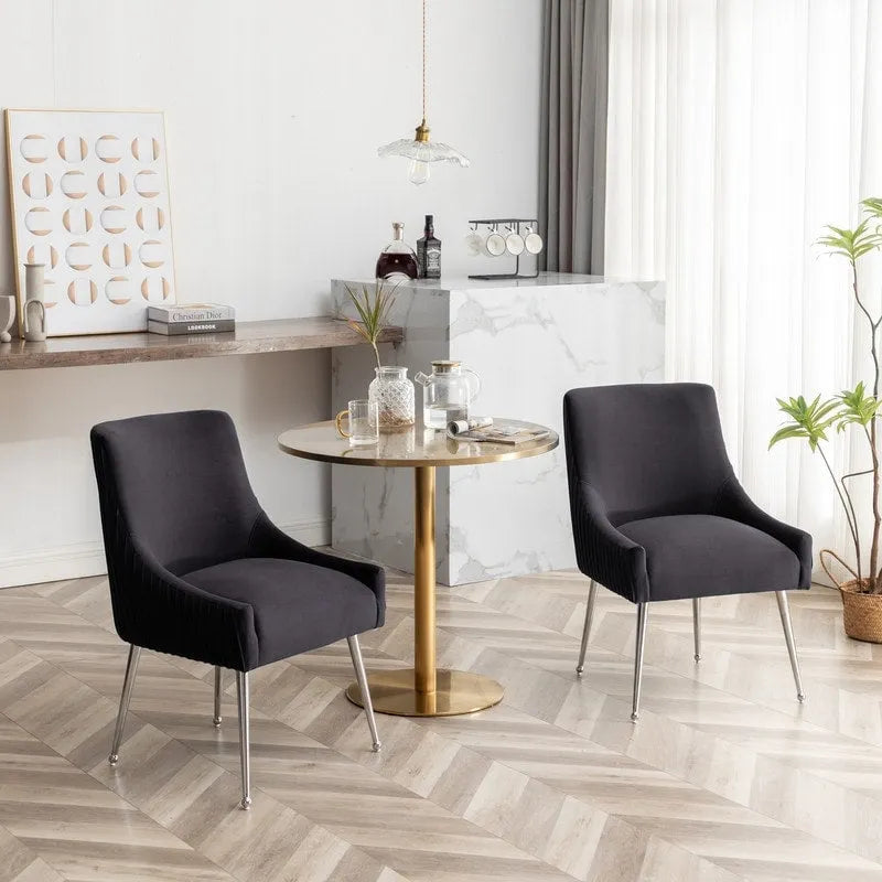 SEYNAR Sedia da pranzo in velluto moderno, set da 6, con schienale pieghettato e maniglia posteriore