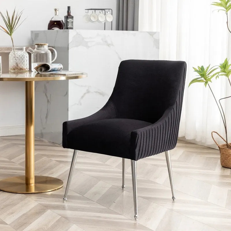 SEYNAR Sedia da pranzo in velluto moderno, set da 6, con schienale pieghettato e maniglia posteriore