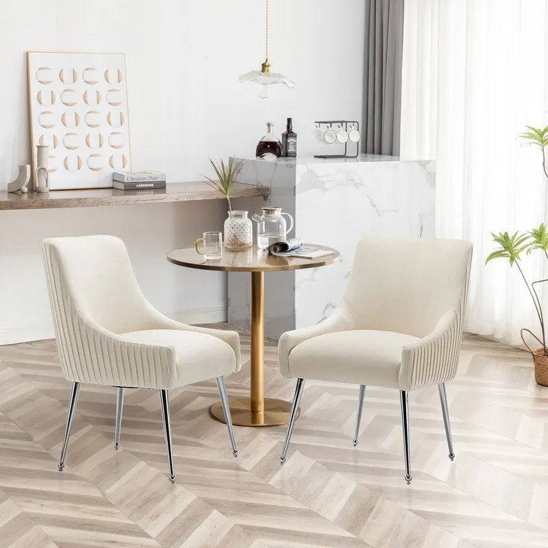 SEYNAR Sedia da pranzo in velluto moderno, set da 6, con schienale pieghettato e maniglia posteriore