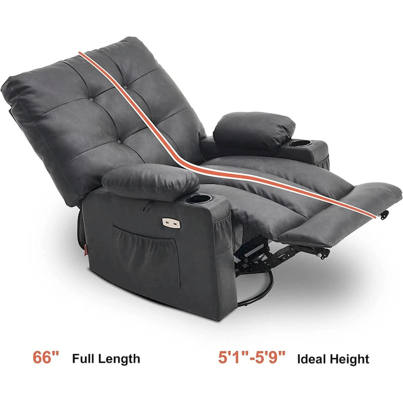 MCombo Poltrona Reclinabile Girevole Grande con Massaggio e Calore, Similpelle 7748