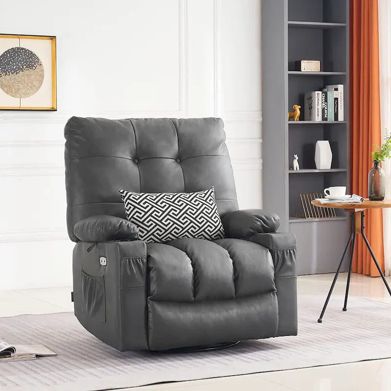 MCombo Poltrona Reclinabile Girevole Grande con Massaggio e Calore, Similpelle 7748