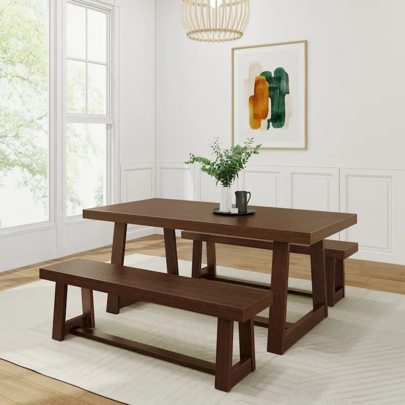 Ensemble table de salle à manger et bancs classiques Plank and Beam 72