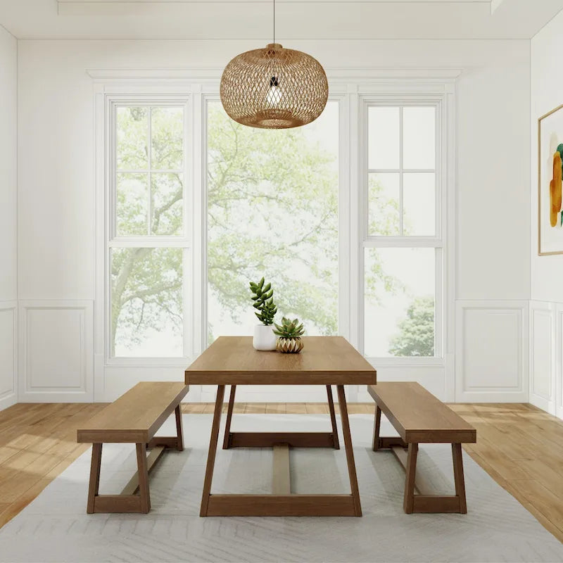 Ensemble table de salle à manger et bancs classiques Plank and Beam 72