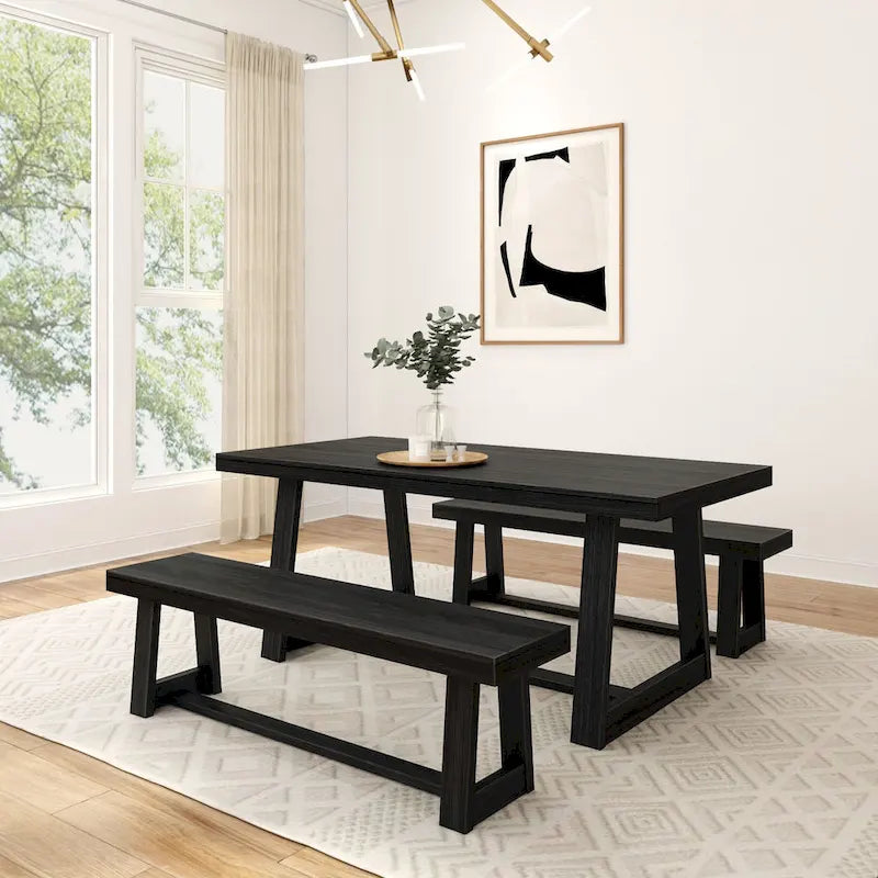 Ensemble table de salle à manger et bancs classiques Plank and Beam 72