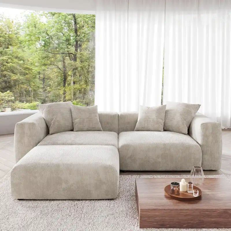 Canapé d'angle modulable avec 4 oreillers, Canapé d'angle modulaire de luxe moderne avec chaises longues ottomanes