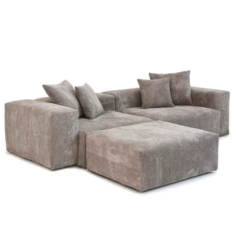 Divano componibile con 4 cuscini, moderno e lussuoso divano modulare componibile con chaise longue e pouf