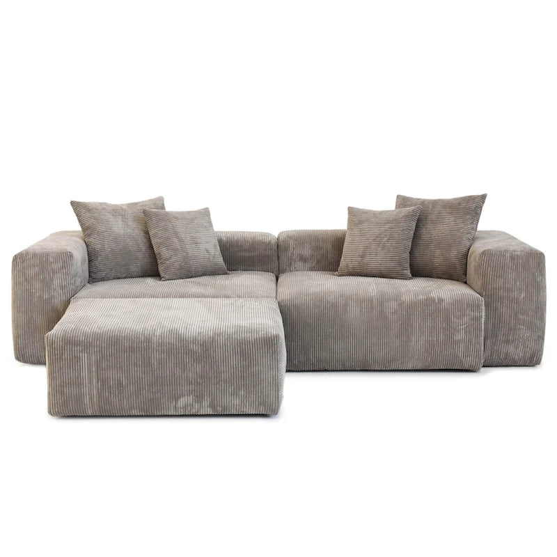 Divano componibile con 4 cuscini, moderno e lussuoso divano modulare componibile con chaise longue e pouf