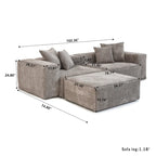Divano componibile con 4 cuscini, moderno e lussuoso divano modulare componibile con chaise longue e pouf