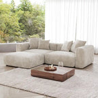 Divano componibile con 4 cuscini, moderno e lussuoso divano modulare componibile con chaise longue e pouf