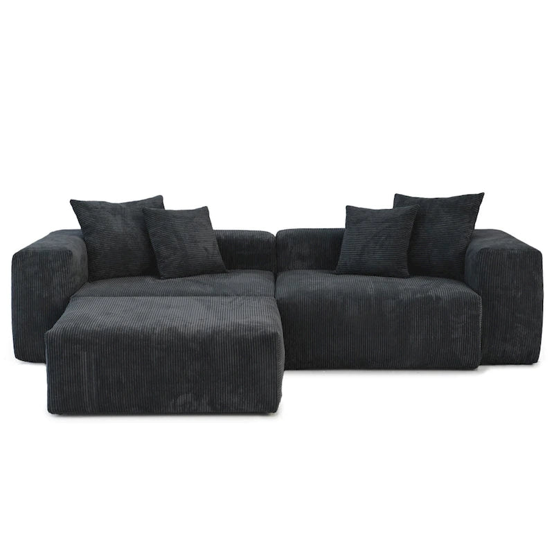 Divano componibile con 4 cuscini, moderno e lussuoso divano modulare componibile con chaise longue e pouf