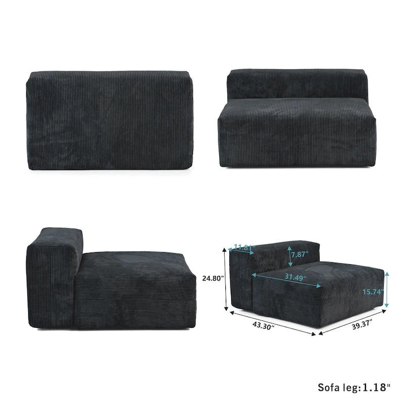 Divano componibile con 4 cuscini, moderno e lussuoso divano modulare componibile con chaise longue e pouf