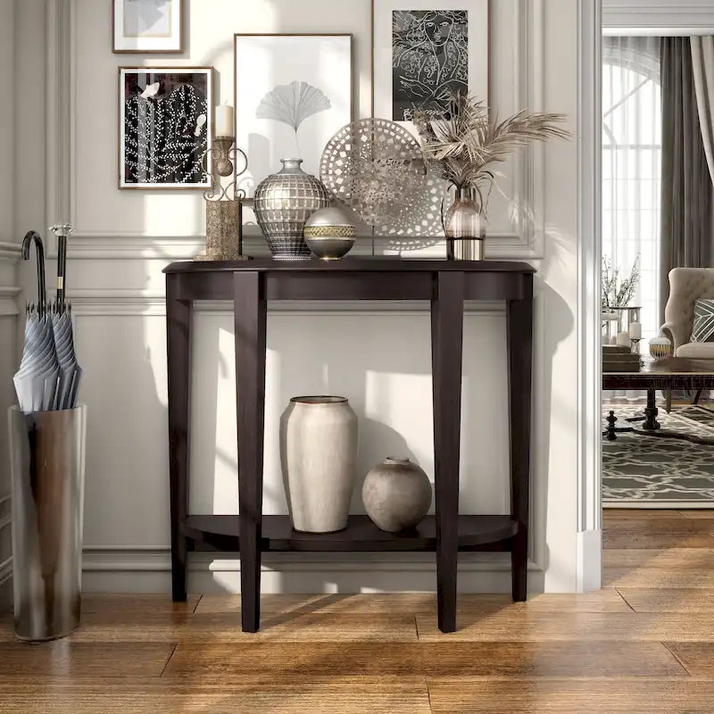 DH BASIC Tavolo Consolle Mezzaluna Decorativo a 1 Ripiano Marrone Contemporaneo di Denhour