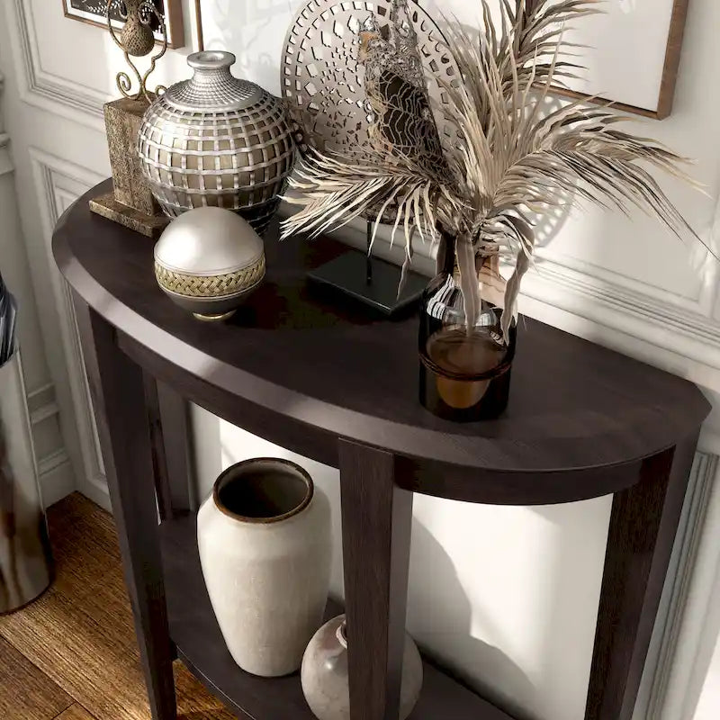 DH BASIC Tavolo Consolle Mezzaluna Decorativo a 1 Ripiano Marrone Contemporaneo di Denhour