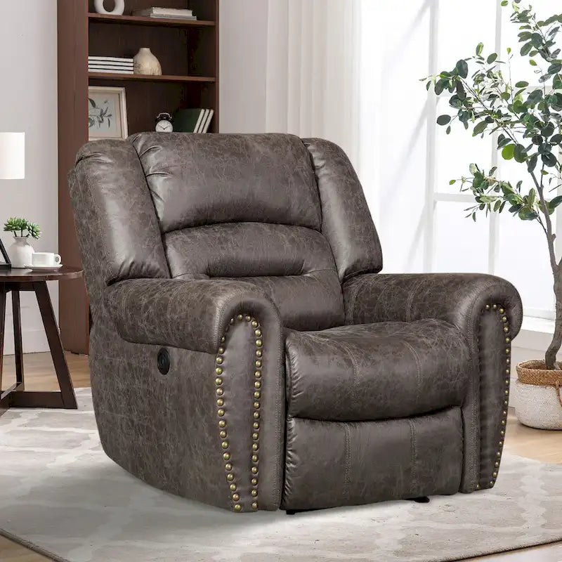 Poltrona reclinabile elettrica in pelle traspirante con porta USB per soggiorno e home theater