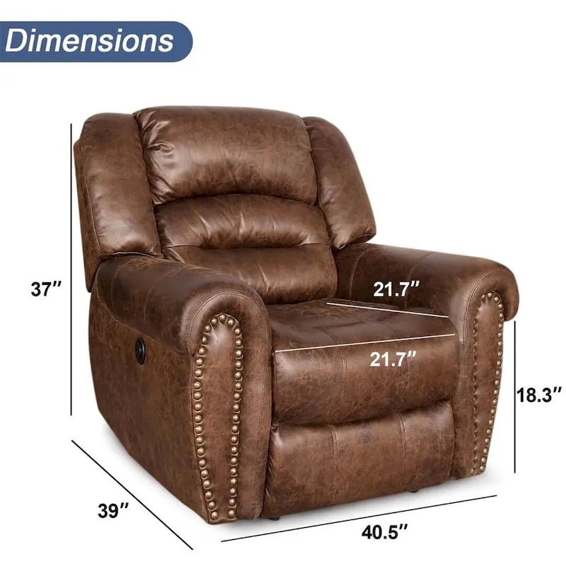 Poltrona reclinabile elettrica in pelle traspirante con porta USB per soggiorno e home theater