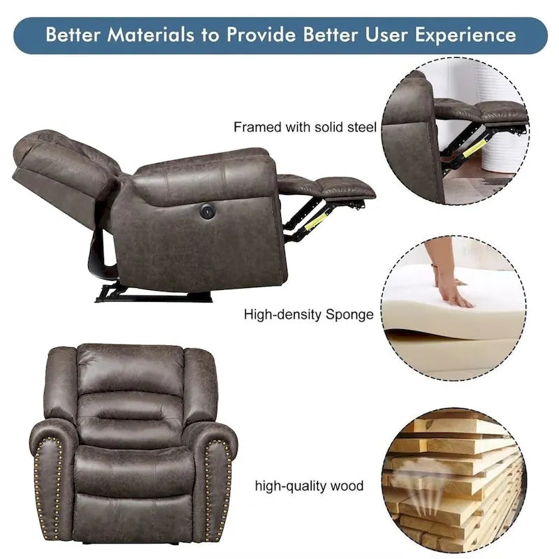 Poltrona reclinabile elettrica in pelle traspirante con porta USB per soggiorno e home theater