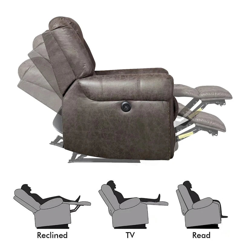 Poltrona reclinabile elettrica in pelle traspirante con porta USB per soggiorno e home theater