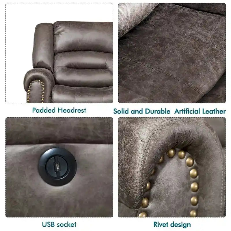 Poltrona reclinabile elettrica in pelle traspirante con porta USB per soggiorno e home theater