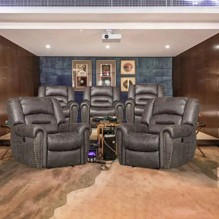 Poltrona reclinabile elettrica in pelle traspirante con porta USB per soggiorno e home theater