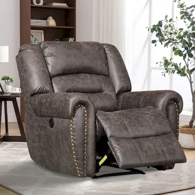 Poltrona reclinabile elettrica in pelle traspirante con porta USB per soggiorno e home theater