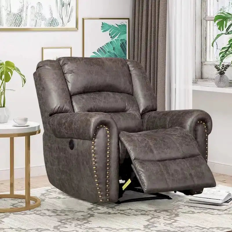Poltrona reclinabile elettrica in pelle traspirante con porta USB per soggiorno e home theater
