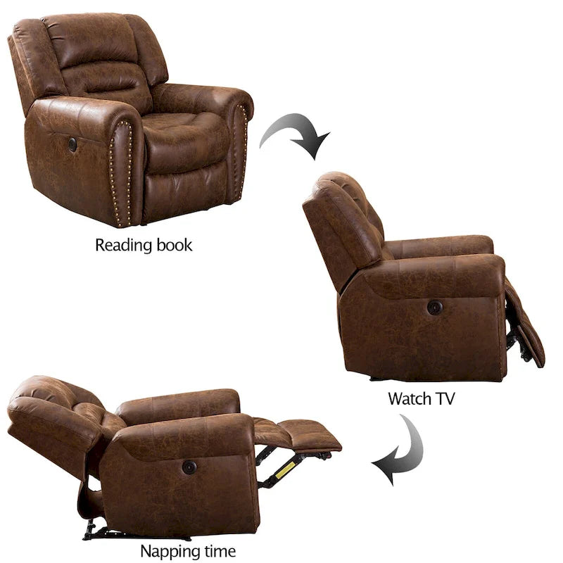 Poltrona reclinabile elettrica in pelle traspirante con porta USB per soggiorno e home theater