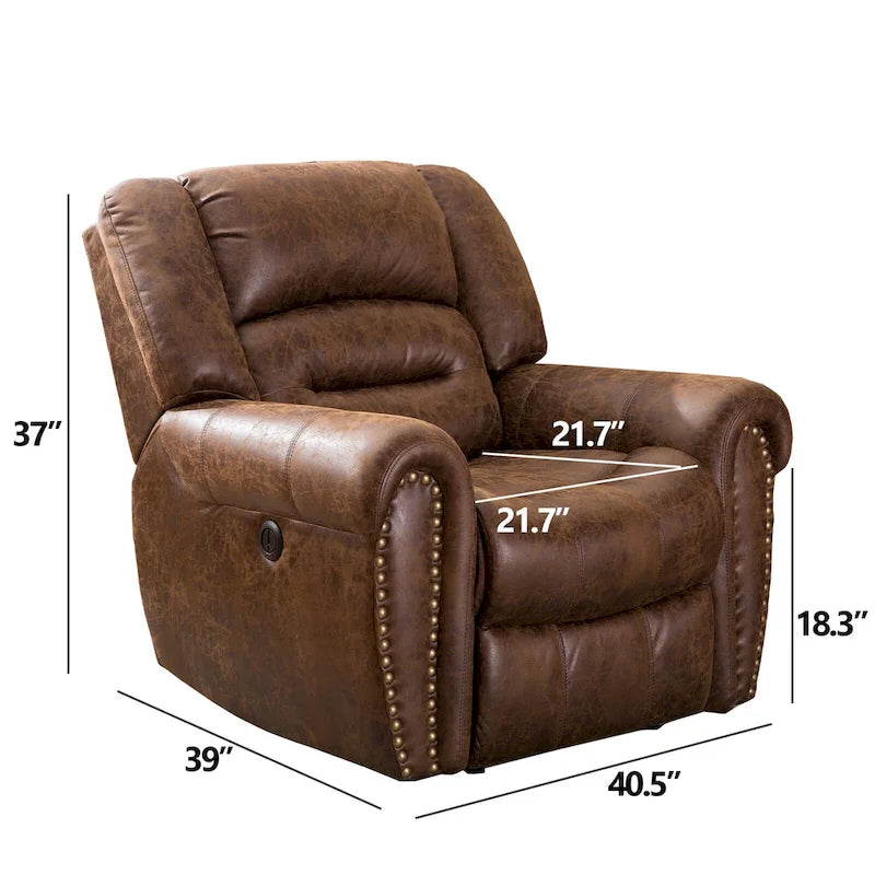 Poltrona reclinabile elettrica in pelle traspirante con porta USB per soggiorno e home theater