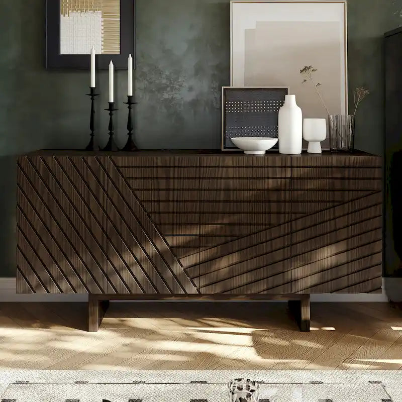 Bahut de buffet à 4 portes en bois de style milieu du siècle Clihome